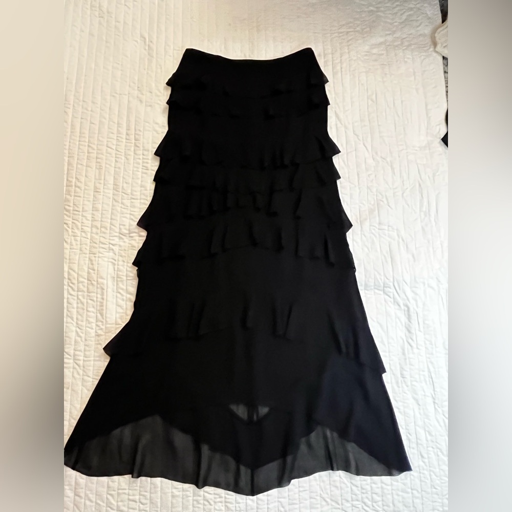 Adrienne Vittadini Black Tiered Asymmetrical Maxi Skirt